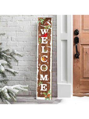 Winter Snow Welcome Sign - Rustic Birch Tree & Cardinals, 47.2"H Farmhouse Decor